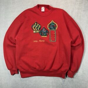 Vintage Jerzees Red Sitka Alaska Sweatshirt Adult Large USA Made Holidays Jewish